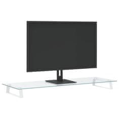 shumee Stojalo za monitor belo 100x35x8 cm kaljeno steklo in kovina