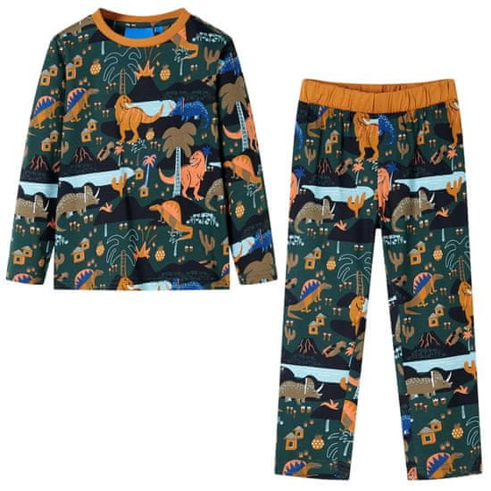 Greatstore Otroška pižama z dolgimi rokavi temno zelena 104