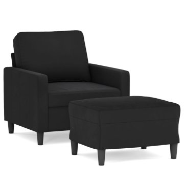 Vidaxl Fotelj s stolčkom za noge črn 60 cm žamet
