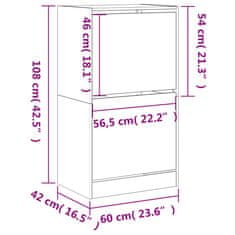 Vidaxl Omarica za čevlje z 2 predaloma rjavi hrast 60x42x108 cm