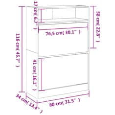 Vidaxl Omarica za čevlje z 2 predaloma rjavi hrast 80x34x116 cm