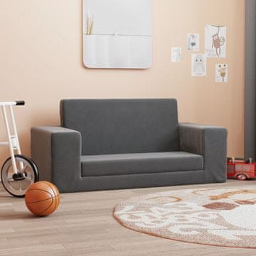 Vidaxl vidaXL Otroški kavč z ležiščem za 2 osebi, antracit, mehak pliš