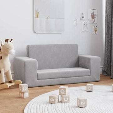 Vidaxl vidaXL Otroški kavč z ležiščem za 2 osebi, svetlo siv, mehak pliš