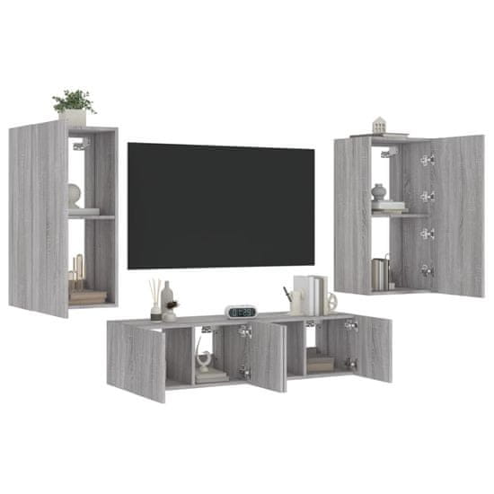 Vidaxl Komplet TV omaric LED 4-delni siva sonoma inženirski les