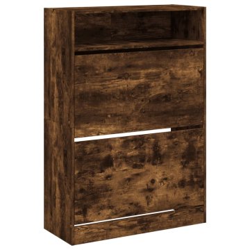 Vidaxl Omarica za čevlje z 2 predaloma dimljeni hrast 80x34x116 cm