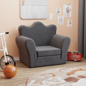 Vidaxl Raztegljiv otroški kavč antracit mehak pliš
