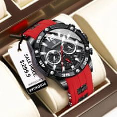 POEDAGAR POEDAGAR 912 modni kronograf moške ure: Vodoodporen, svetleč datum, silikonski trak, kvarčna eleganca za moške Red-Black