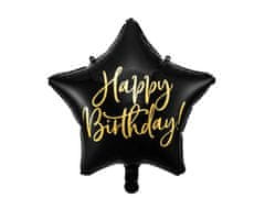 WOWO Balon Happy Birthday - Balon iz črne folije Happy Birthday Star 40 cm