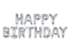 WOWO Srebrna folija balonska dekoracija Happy Birthday - Folija balonska dekoracija Happy Birthday srebrna 340x35 cm