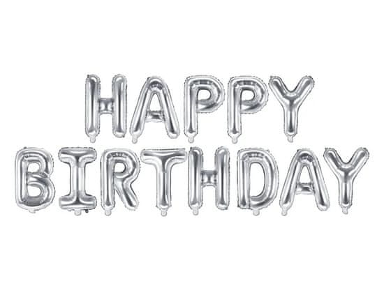 WOWO Srebrna folija balonska dekoracija Happy Birthday - Folija balonska dekoracija Happy Birthday srebrna 340x35 cm