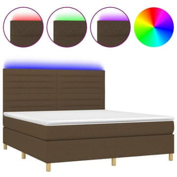Vidaxl Box spring postelja z vzmetnico LED temno rjava 160x200cm blago