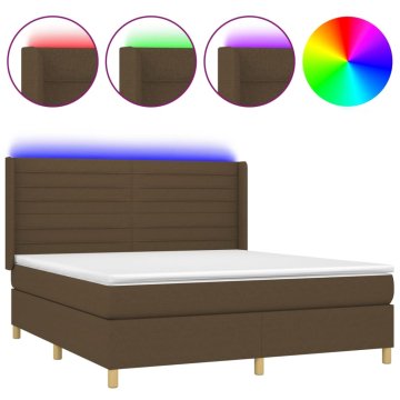 Vidaxl Box spring postelja z vzmetnico LED temno rjava 160x200cm blago