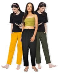 PANTONECLO Ženske hlače iz poliestra (Rumena + črna + olivno zelena) - Paket 3 kosov, 18