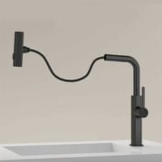 Netscroll Večnamenska izvlečna armatura, izvlečna pipa z različnimi načini pretoka vode, LED zaslon z temperaturo, za kuhinjski ali kopalniški umivalnik, 360° rotacija, FaucetLux, črna