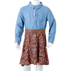 Vidaxl Otroška obleka z dolgimi rokavi mornarsko in denim modra 140