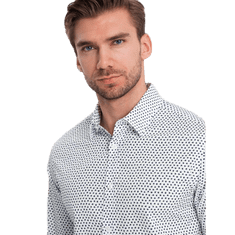 OMBRE Moška srajca SLIM FIT z drobnim vzorcem bela MDN124398 S