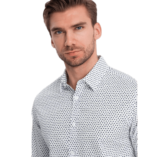 OMBRE Moška srajca SLIM FIT z drobnim vzorcem bela MDN124398