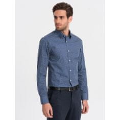 OMBRE Moška srajca SLIM FIT s prefinjenim vzorcem temno modre barve MDN124397 S