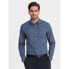 OMBRE Moška srajca SLIM FIT s prefinjenim vzorcem temno modre barve MDN124397 S