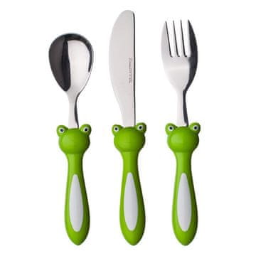 Banquet Komplet otroškega jedilnega pribora FROG, 3 kosi, s plastičnim ročajem, komplet 4 kosov