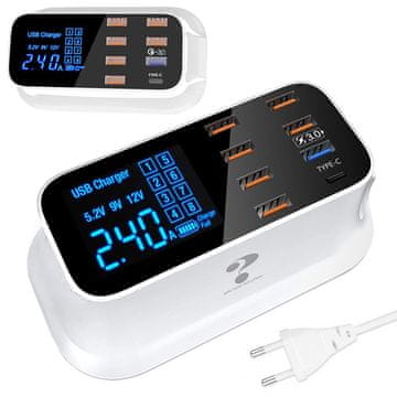 Verkgroup 8x USB 3.0 hitri polnilec LCD 5-12V 40W