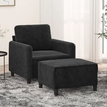 Vidaxl vidaXL Fotelj s taburejem, črne barve, 60 cm, oblazinjen z žametom