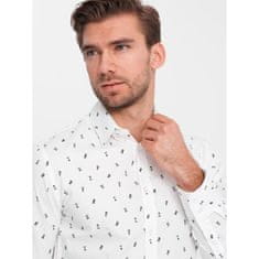 OMBRE Moška vzorčasta bombažna srajca SLIM FIT bela MDN124406 S