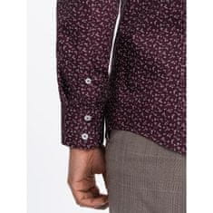 OMBRE Moška bombažna vzorčasta srajca SLIM FIT burgundske barve MDN124409 M