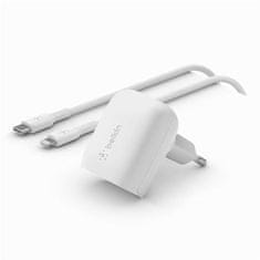 Belkin 20W USB-C Power Delivery PPS Stenski polnilnik + 1m kabel USB-C z Lightning, bel