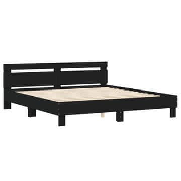 Vidaxl Posteljni okvir z vzglavjem črn 160x200 cm inženirski les