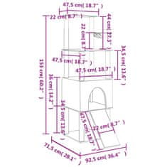 Vidaxl Mačje drevo s praskalniki iz sisala krem 153 cm