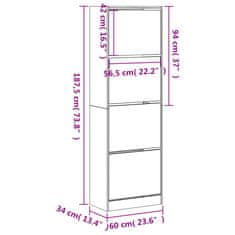 Vidaxl Omarica za čevlje s 4 predali betonsko siva 60x34x187,5 cm