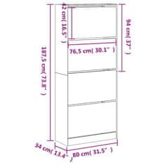 Vidaxl Omarica za čevlje s 4 predali dimljeni hrast 80x34x187,5 cm