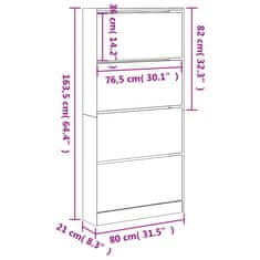 Vidaxl Omarica za čevlje s 4 predali rjavi hrast 80x21x163,5 cm