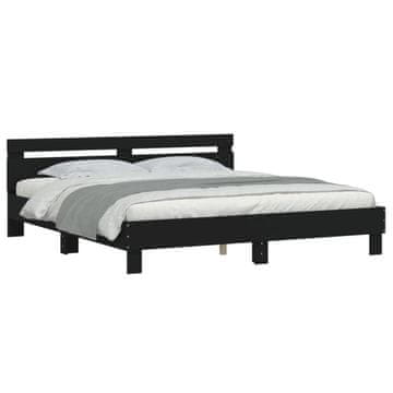 Vidaxl Posteljni okvir z vzglavjem črn 200x200 cm inženirski les