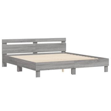 Vidaxl Posteljni okvir z vzglavjem siva sonoma 160x200 cm inž. les