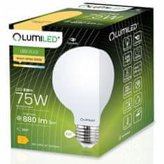 LUMILED 3x LED žarnica E27 G95 8W = 75W 880lm 3000K Toplo bela 360° Filament mlečni mehurček
