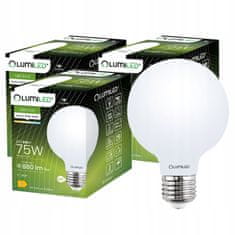 LUMILED 3x LED žarnica E27 G95 8W = 75W 4000K Nevtralno bela 360° Filamentni mlečni mehurček