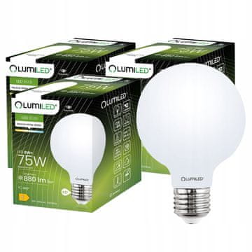 LUMILED 3x LED žarnica E27 G95 8W = 75W 4000K Nevtralno bela 360° Filamentni mlečni mehurček