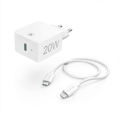 Hama komplet USB-C PD 20 W hitri polnilec USB-C + kabel USB-C Lightning 1 m, bela
