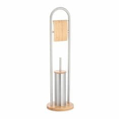 DKD Home Decor Držalo za toaletni papir s stojalom za ščetke DKD Home Decor Silver Natural Bamboo Nerjaveče jeklo 22 x 22 x 80 cm