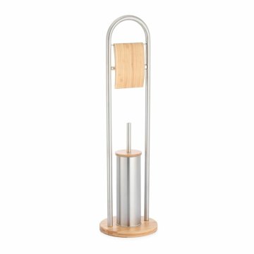 DKD Home Decor Držalo za toaletni papir s stojalom za ščetke DKD Home Decor Silver Natural Bamboo Nerjaveče jeklo 22 x 22 x 80 cm