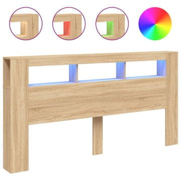 Vidaxl LED posteljno vzglavje sonoma hrast 200x18,5x103,5 cm inž. les