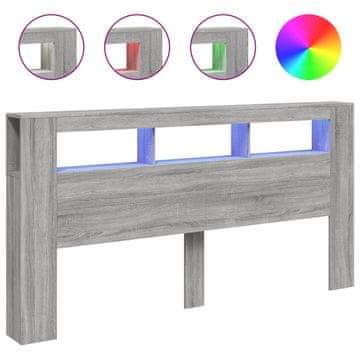 Vidaxl LED posteljno vzglavje siva sonoma 200x18,5x103,5 cm inž. les