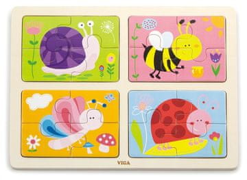 Viga Lesena sestavljanka Živali travnika 4x4 kosi