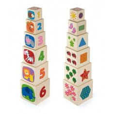 Viga Zložljivi stolp iz kock z živalmi, številkami in oblikami