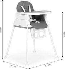 EcoToys Jedilni stol 3v1 siv