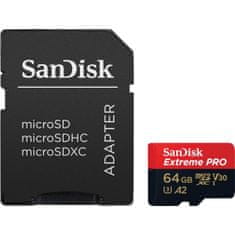SanDisk Extreme PRO spominska kartica, microSDXC, 64 GB + SD adapter