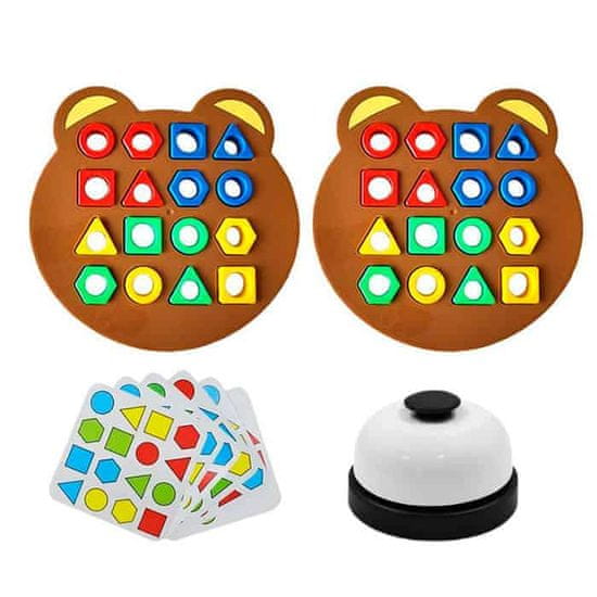 Netscroll Otroška didaktična družabna namizna igra, družabne igre za najmlajše, kjer otrok spoznava like in barve, 1-2 igralca, karte, deska, liki, zvonec, zabava, igra in učenje v enem, ShapeMatchingGame