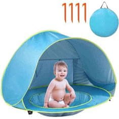 Netscroll Prenosni otroški šotor z UV zaščito in bazenom, odličen za plažo ali vrt, varuje otroka predUV žarki, vročino in vetrom, dodatna mreža za kroženje zraka, postavite ga v parih sekundah, BabyTent